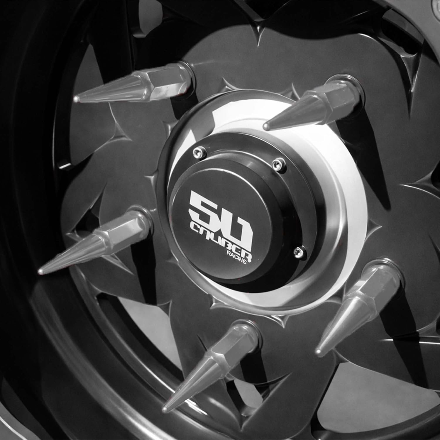 50 Caliber Racing Spike Lug Nut Set, 16 Pack, Chrome, 1/2"-20 RH SAE Thread – Heavy-Duty Steel, Aggressive Off-Road Style – Fits Trucks, SUVs, Jeeps, Custom Rims, Easy Install