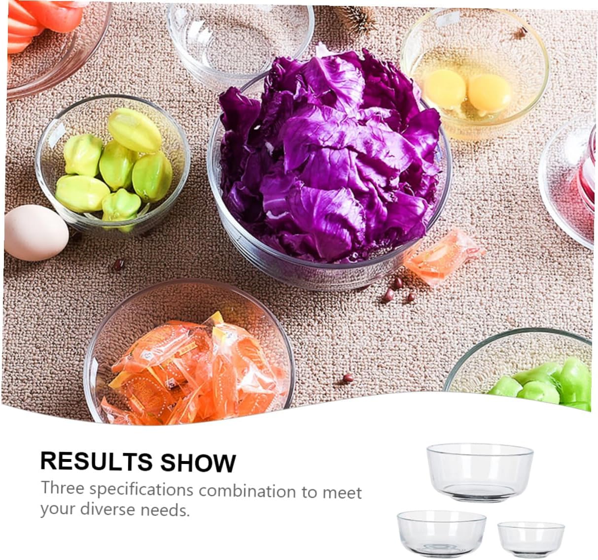 Luxshiny 3pcs Glass Salad Bowls Set Thickened Heat-resistant Glass Noodle Bowls for Home Kitchen Dining
