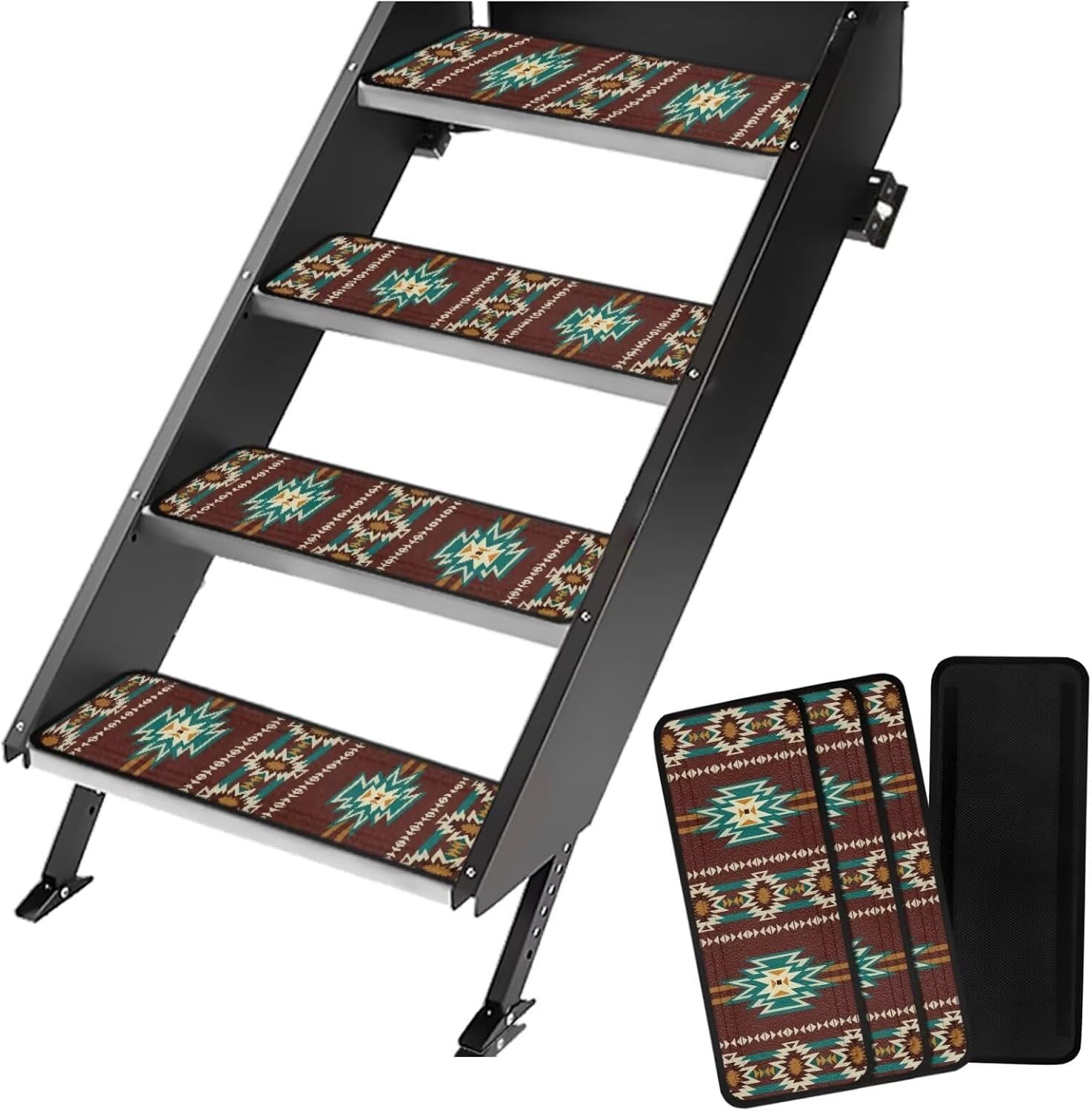 Renewold Southwestern Aztec Stylish RV Step Covers 4 Pack Camper Step Rugs Non Slip Stair Carpet 19.61x7.56 Inches Pads Mats for Outdoor Entrance Decor Automobile Accessories Exterior