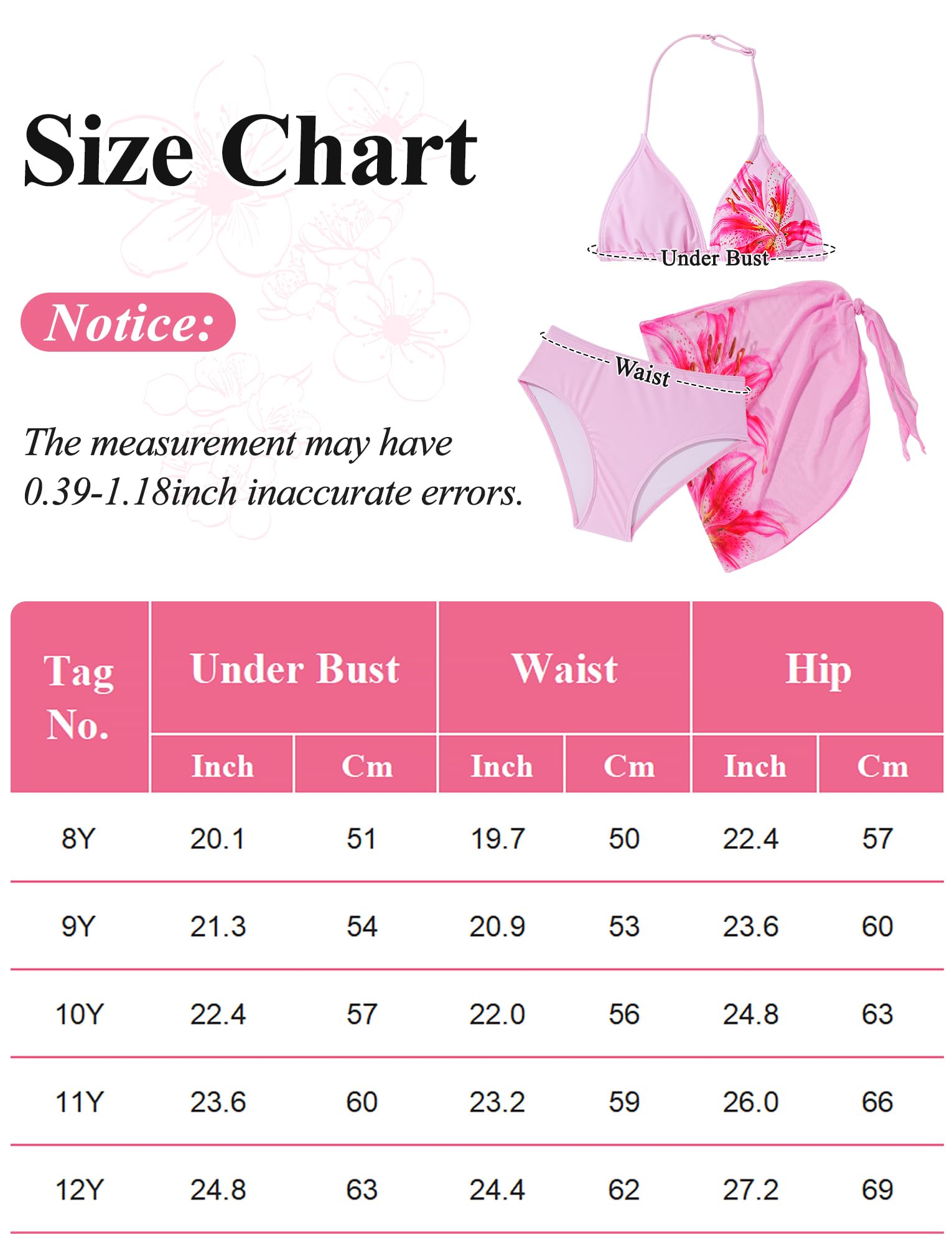 SEAUR Ensemble de Bikini Enfant avec Jupe Motif Léopard Fleurs Maillot de Bain Triangle Fille 3 Pieces Costume de Plage Été Tenue Piscine 8-12 Ans