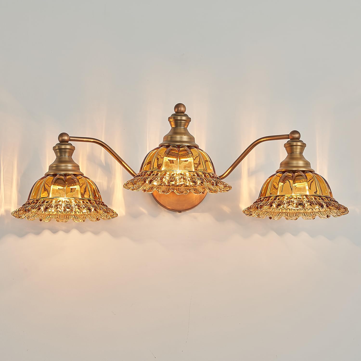 Tea Glass 3 Light Vanity Light Colored Glass Bathroom Light Fixture Vanity Lighting Fixtures