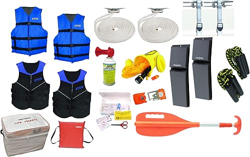 PWC Parts - Kit de iniciación de barco definitivo para todos los barcos con chalecos salvavidas de neopreno, chalecos Nyon, cojín de tiro, 4 líneas