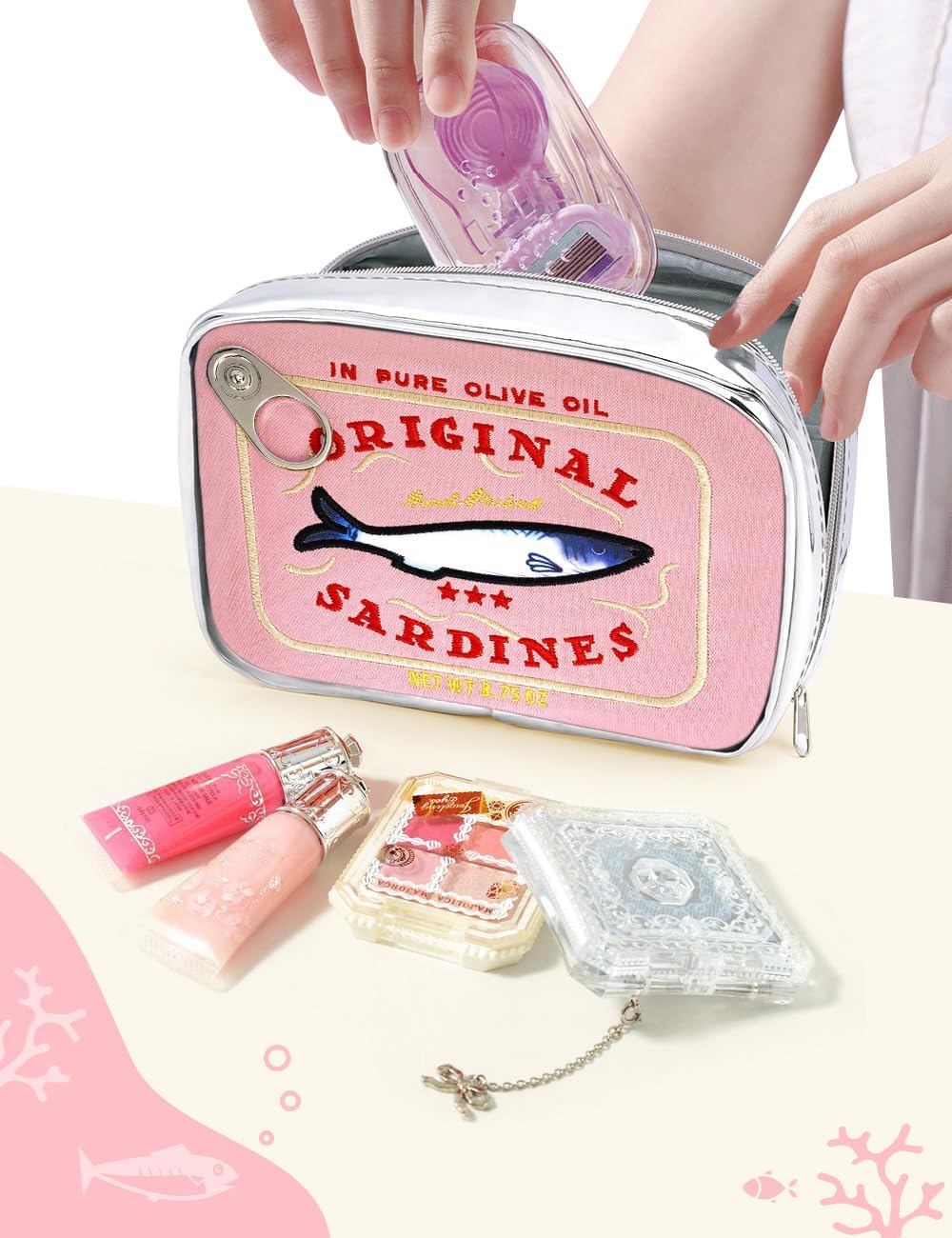 Cessfle Canned Sardines Makeup Bag, Funny Sardine Tin Fish Cosmetic Bag, Creative Cute Makeup Bag Kawaii Pencil Case Pouch, Coquette Make up Pouch for Women - Image 6