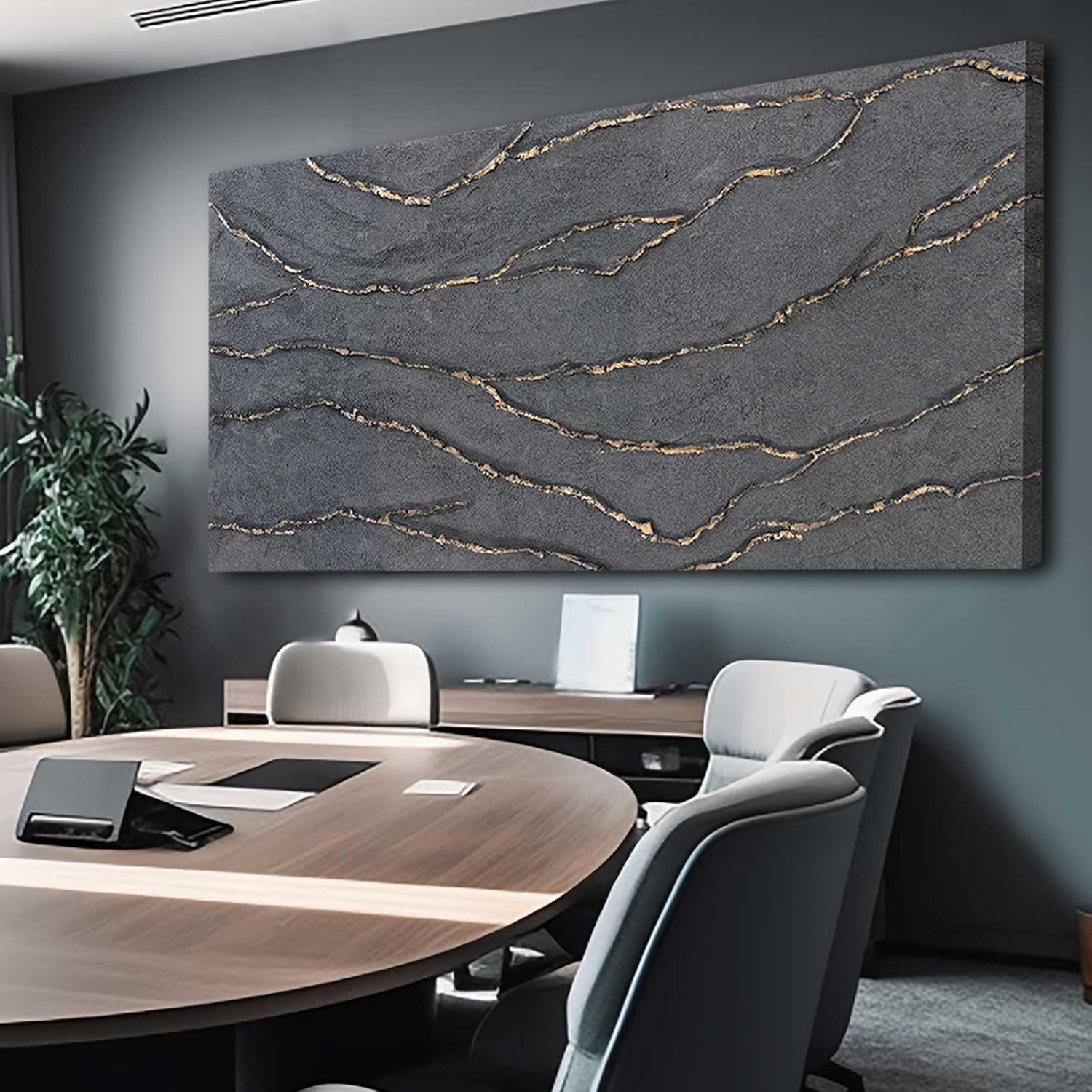XIANSHOU Canvas Wall Art Hand Painted Large Gold and Grey Abstract Painting Textured Wall Decor 29"x58" Home Artwork Decoration for Living Room Office Bedroom Dining Room