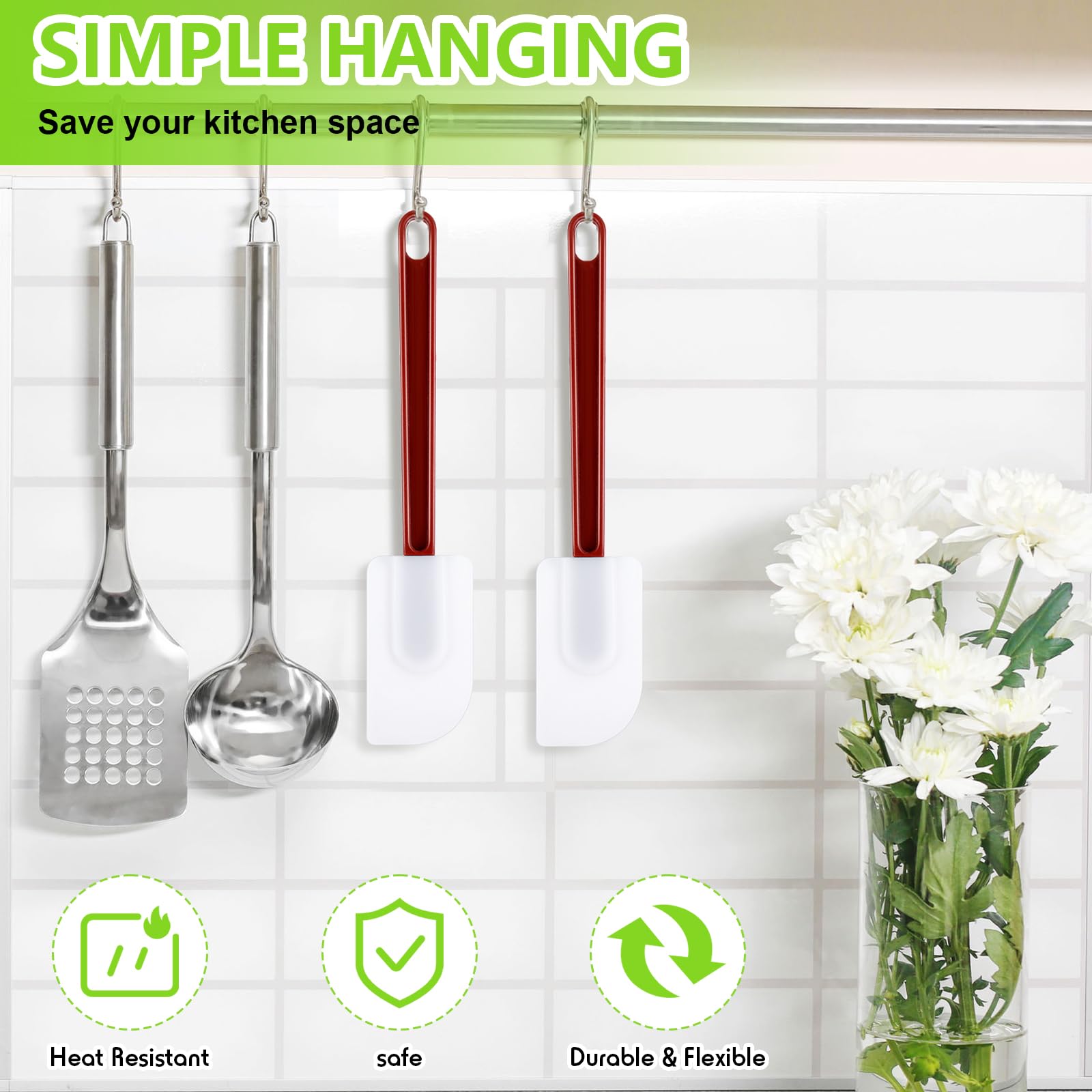 Dandat 9 espátulas de goma resistentes al calor, raspador comercial resistente para cocina, cocina, mezcla, freír, hornear, apto para lavavajillas, 10 pulgadas