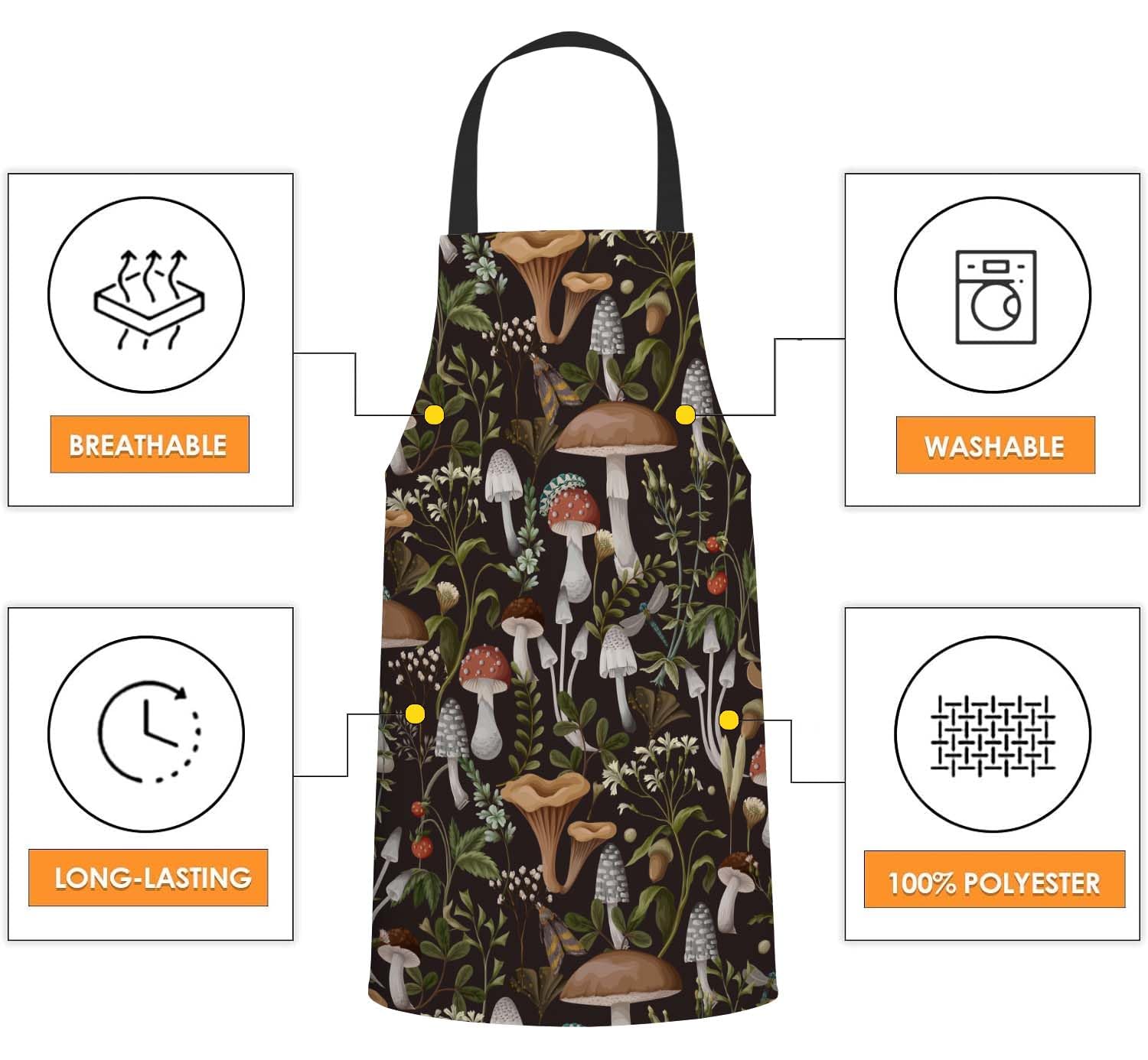 BGBDEIA Mushrooms Berries Apron, Adjustable Bib Apron for Men Women Suitable for Kitchen Cooking Waitress Chef - Image 3