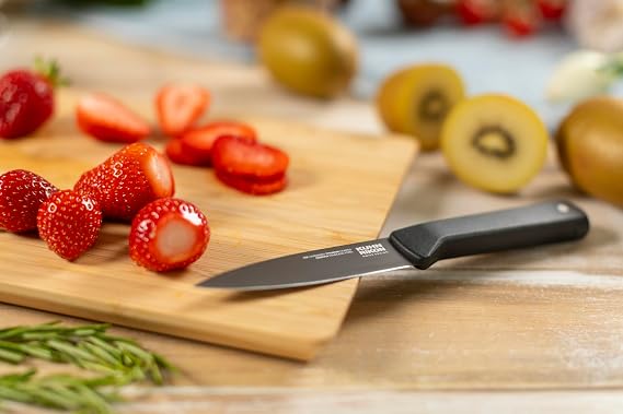 Kuhn Rikon ICED Paring Knife 3.54 Inch, Ice Hardened German Stainless Steel, Razor Sharp Titanium Coated Blade, Precision Everyday Kitchen Knife