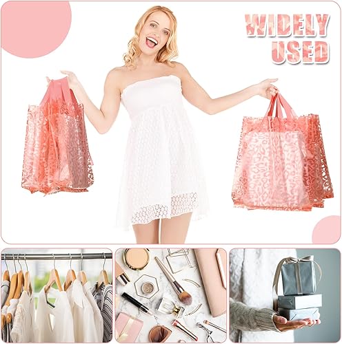 Miniatura 4 de Woanger 100 bolsas de compras para pequeñas empresas, bolsas de plástico con estampado de leopardo y guepardo, con asas para mercancía minorista