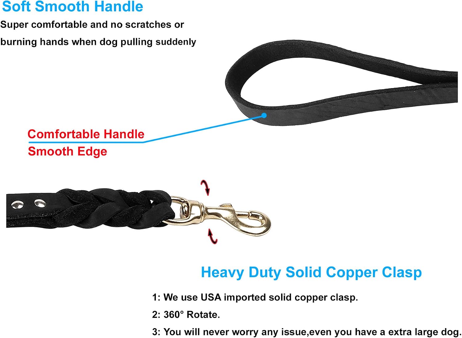 JUPUDA Soft Leather Short Dog Training Leash,16 x 4/5in,Braided Black Short Leather Lead for Large Extra Large Dogs Hunting and Walking