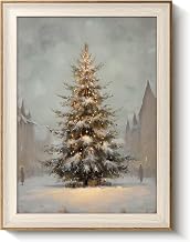 VIYYIEA Winter Framed Wall Art for Living Room, Downtown Christmas Tree Canvas Prints, Oil Painting Home Decor, Christmas Picture, Bathroom Wall Decor Gifts for Friends or Family - 16L x 12W