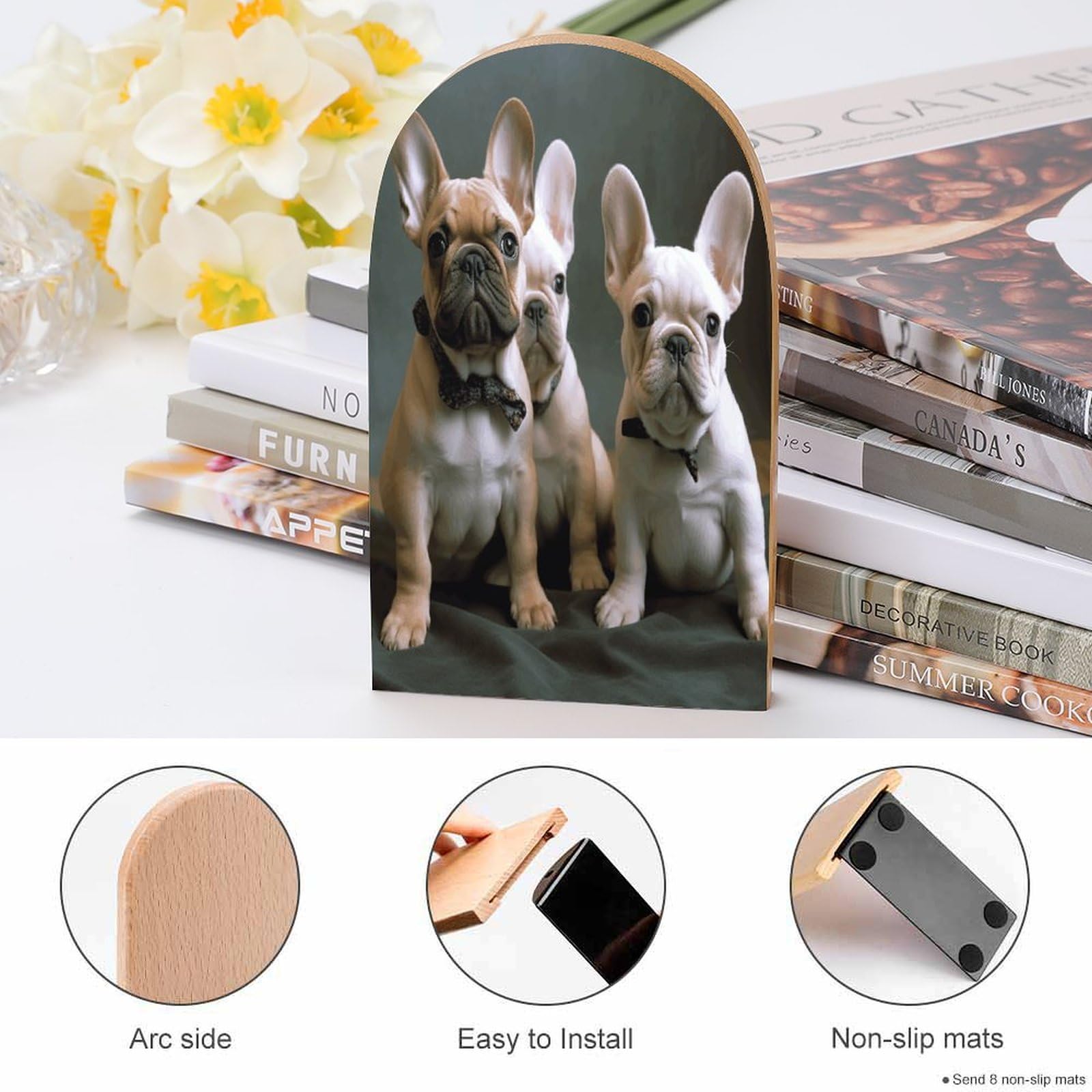 Amazon.co.jp: ブックエンド、フレンチブルドッグの子犬の木製ブック