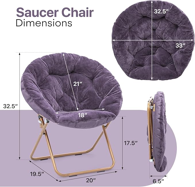 Sillón Plegable Redondo Peluche Púrpura miniatura 2