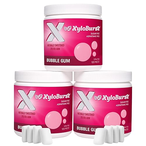 XyloBurst Goma de mascar xilitol, sin aspartamo, sin azúcar, goma de mascar vegana, 100 unidades (paquete de 3) (goma de mascar)