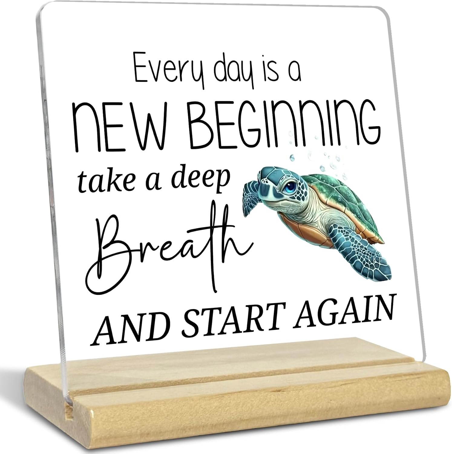 Spring Decor Sea Turtle Gifts for Women,Every day is a New Beginning Take A Deep Breath Acrylic Desk Plaque,Housewarming Acrylic Keepsake Gift
