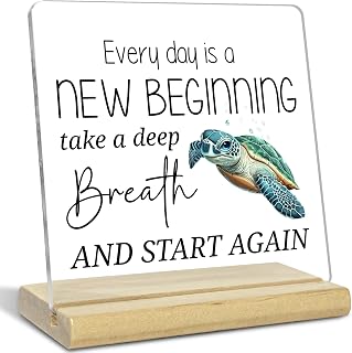 Spring Decor Sea Turtle Gifts for Women,Every day is a New Beginning Take A Deep Breath Acrylic Desk Plaque,Housewarming Acrylic Keepsake Gift