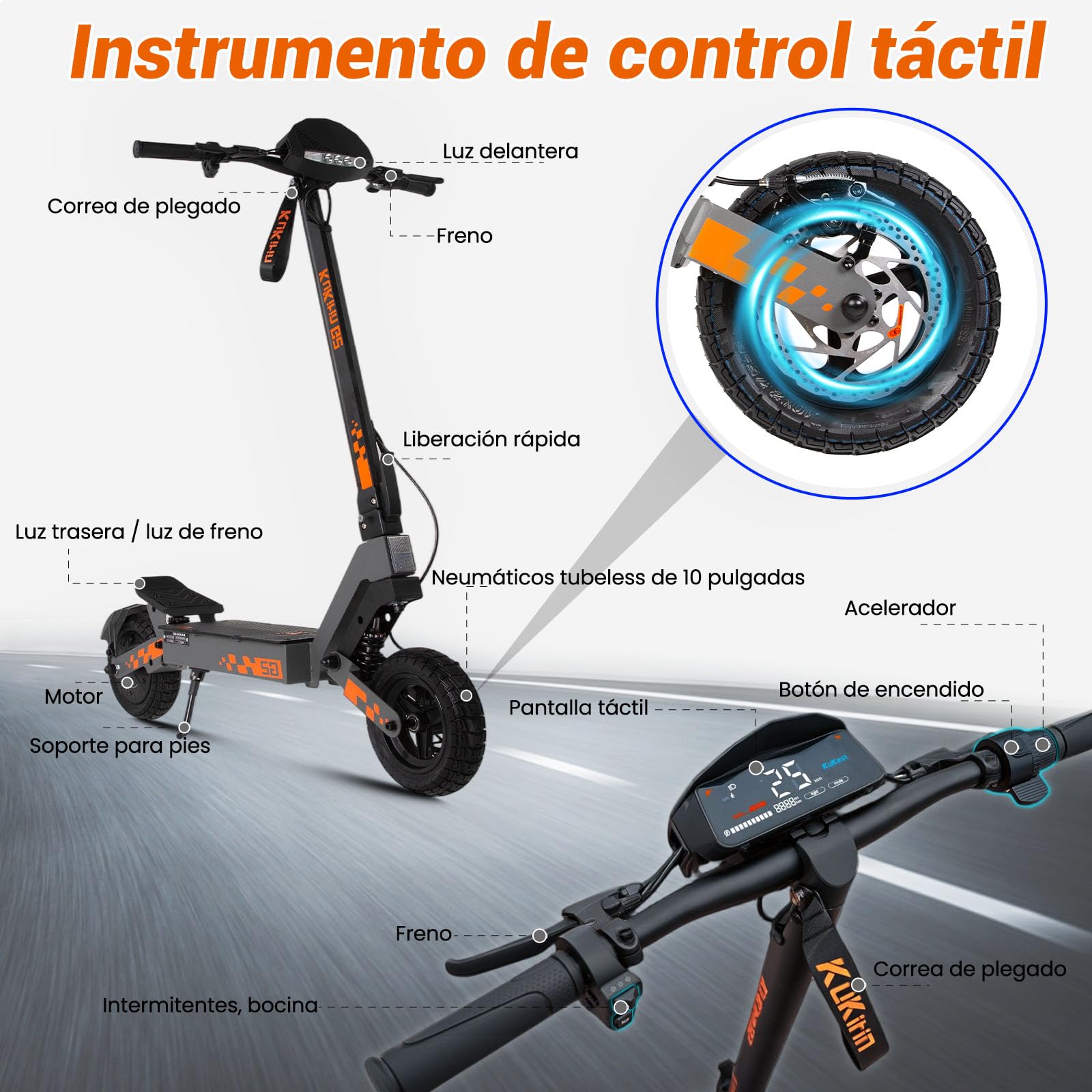 G2 Patinete Eléctrico Adultos Homologado DGT - 55-65km Autonomía Batería 48V 15.6Ah, Doble Freno, Ruedas 10" Tubeless,Sistema de Doble suspensión Patinete electrico Unisex,IPX4,Carga 120KG