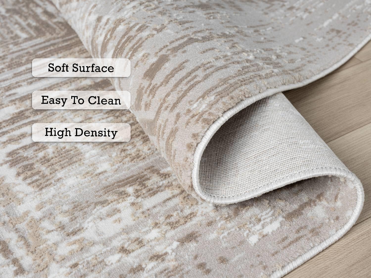 Amy Modern Abstract Runner Rug for Kitchen, 2x7 Contemporary Textured Geometric Beige Neutral Runner, High-Low Pile Stain Resistant Carpet for Bedroom, Hallway or Entryway (2' x 7', Beige)