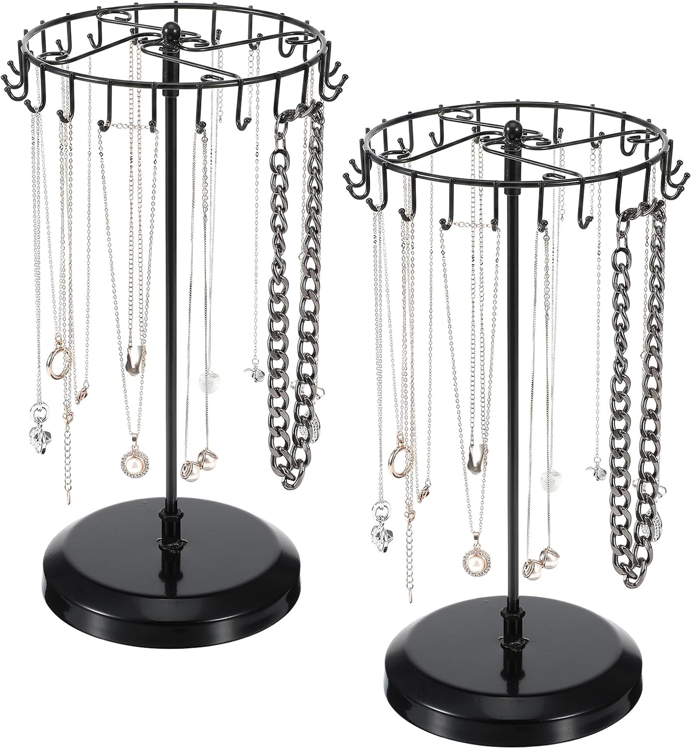 2PCS Rotating Necklace Holder Organizer, Necklace Tree Stand Display for Vendors, Jewelry Necklaces Display Stand with 22 Hooks for Jewelry, Gifts for Womens Craft Show