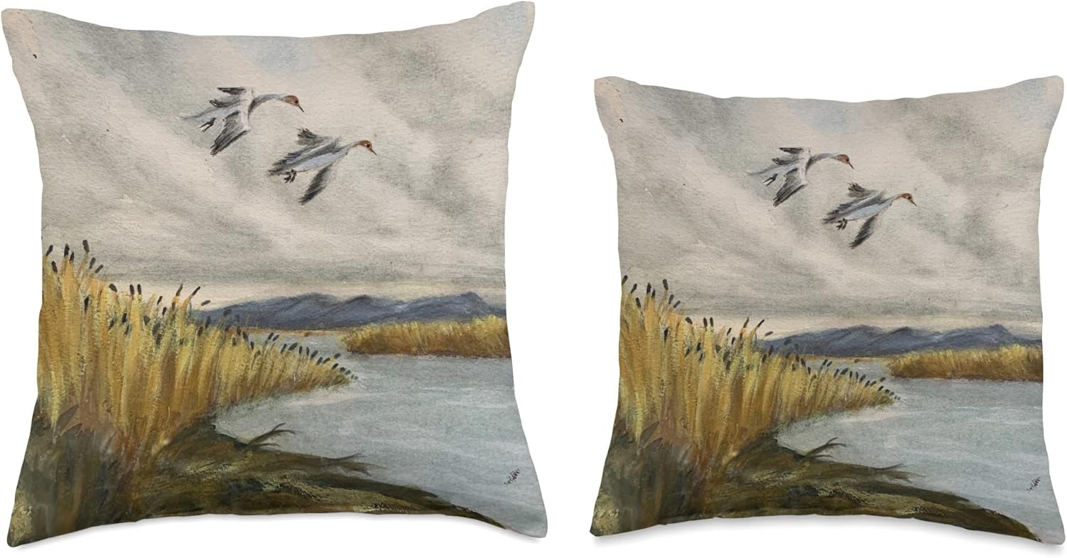 Ducks Over Old Mill Pond Near Freeport Maine Throw Pillow