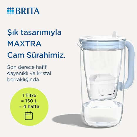 BRITA Cam Su Arıtma Sürahisi 1x MAXTRA PRO Pure Performance Filtreli - Açık Mavi (2,5L)