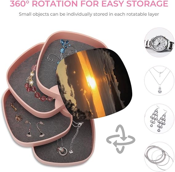 Necklace Jewelry Box, Sunset Hawaii Beach Printed Jewelry Box,rotating Jewelry Box,dressing Table Jewelry Box