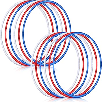 Sratte 12 Pcs Toy Hoop for Kid Detachable Adjustable Toy Hoop Colored Hoop Exercise Ring Plastic Circle for Kid Teen Gymnastics Dog Agility Equipment, Require Self AssemblyWhite, Blue, Red, 28 Inch
