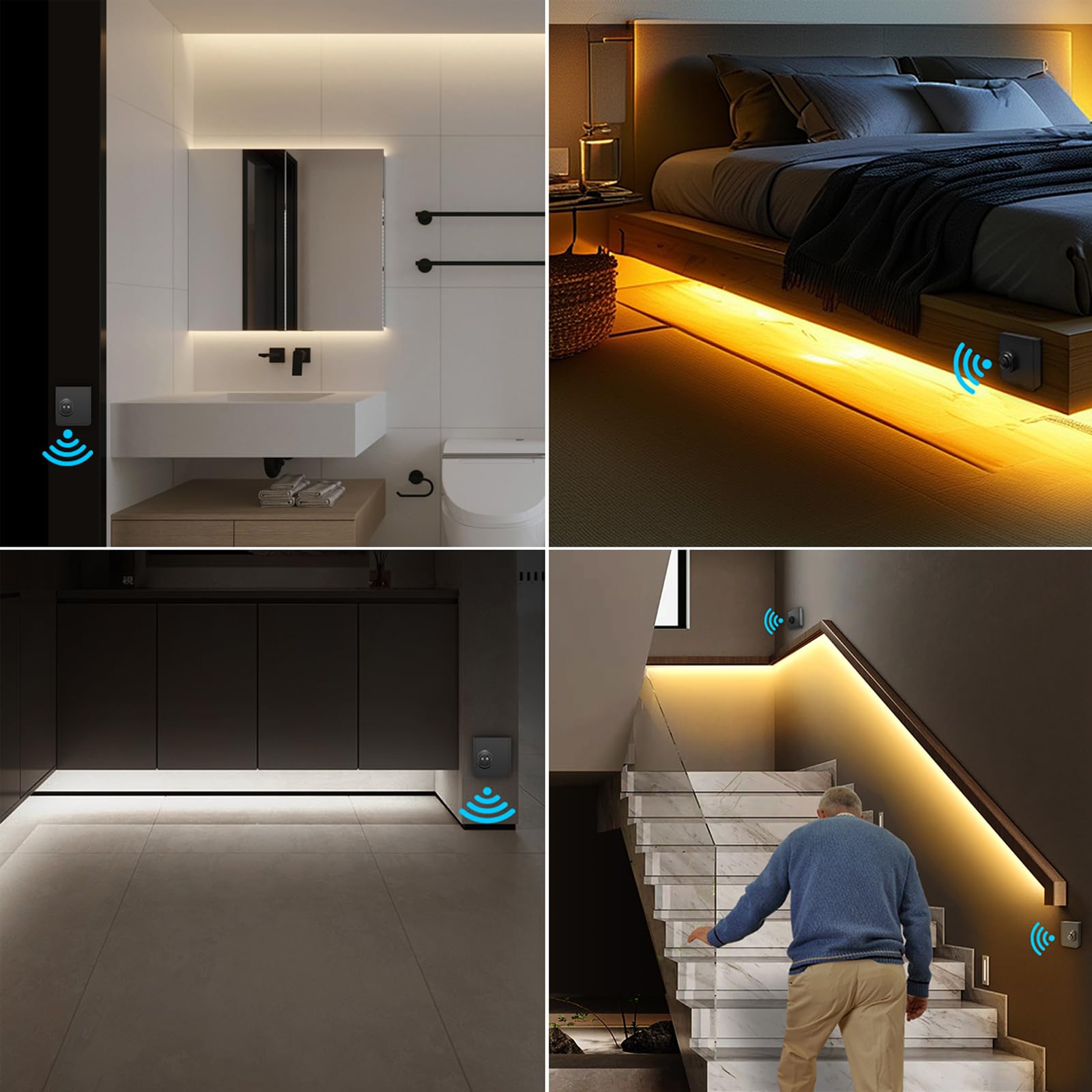 AIMENGTE COB LED Strip, mit 2 Bewegungsmelder, 5M Warmweiß Led Streifen, hochhelliges flexibles Bandlicht Für Schrank,Küche,Wohnzimmer,Schlafzimmer,Treppe