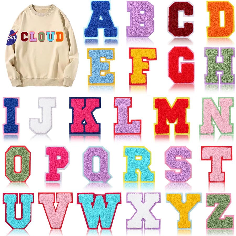 26 Stück Colored Letters Patches zum Aufbügeln Fun A-Z Letters Iron on/Sew on Patches Aufnäher Applikation Aufnähen oder Aufbügeln auf Kleidung DIY Kleid T-Shirt Rucksäcke Jacken Hut Jeans