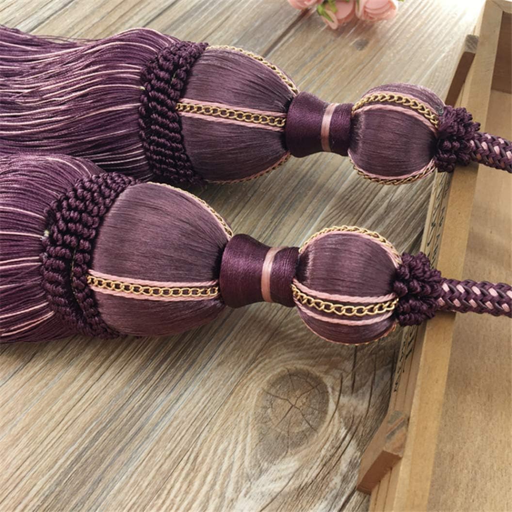 Curtain Tiebacks,Curtain Ties for Drapes,Luxury European Curtain Tassel Tiebacks Elegant 2 Hanging Balls Drapery Holdback Rope for Home Office Window Decoration(Purple OneSize)
