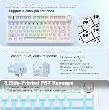 Aula F75 Mekanik RGB TKL Seiya Switch Kablosuz Makrolu Hot Swap Klavye Gradyan Mavi
