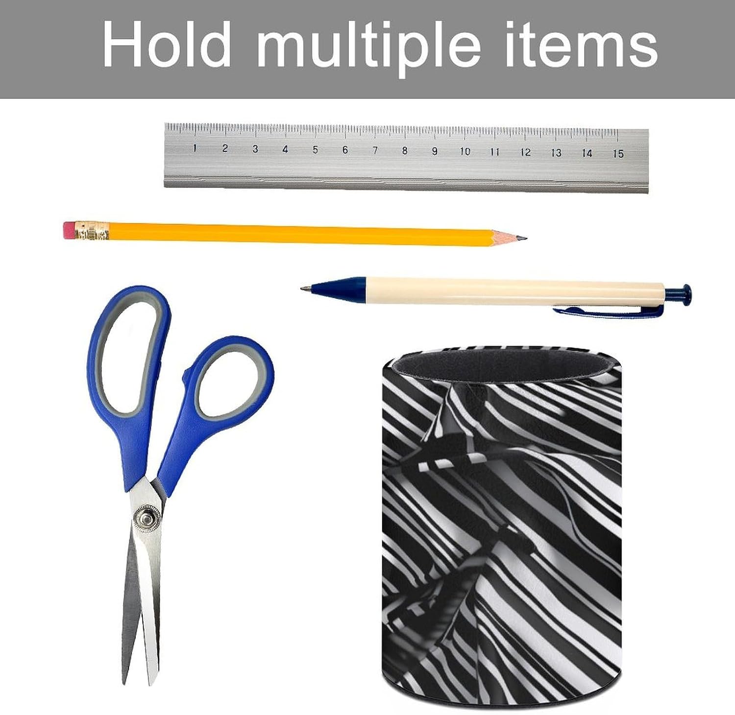 Office Checkered Stripes Desk Organizer Pen Holder Round image 5