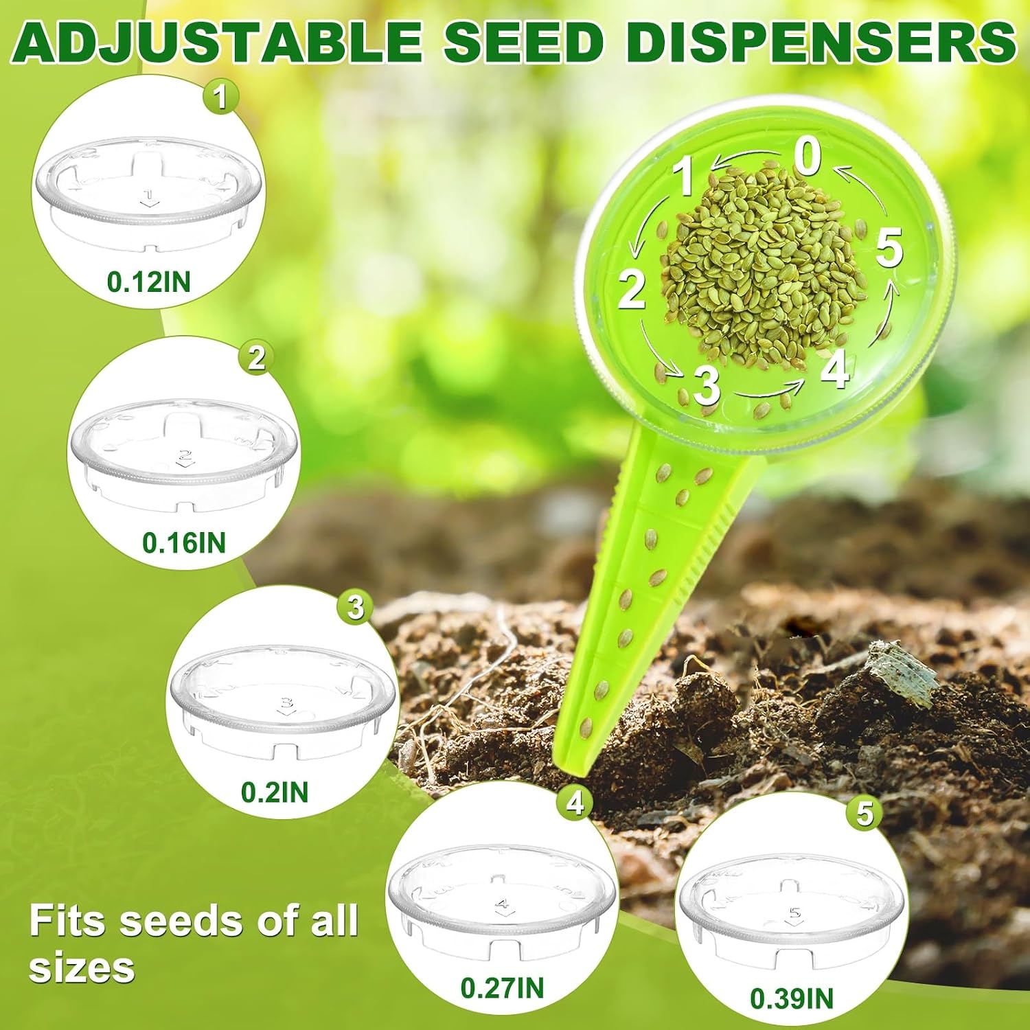 M METERXITY 1-Set Sowing Seeds Dispenser, Plastic Adjustable Hand Planter Seeder Tool Seedlings Dibber and Widger for Transplanting/Flower Planting, Small Gardening Tools [Dark Green] image 3