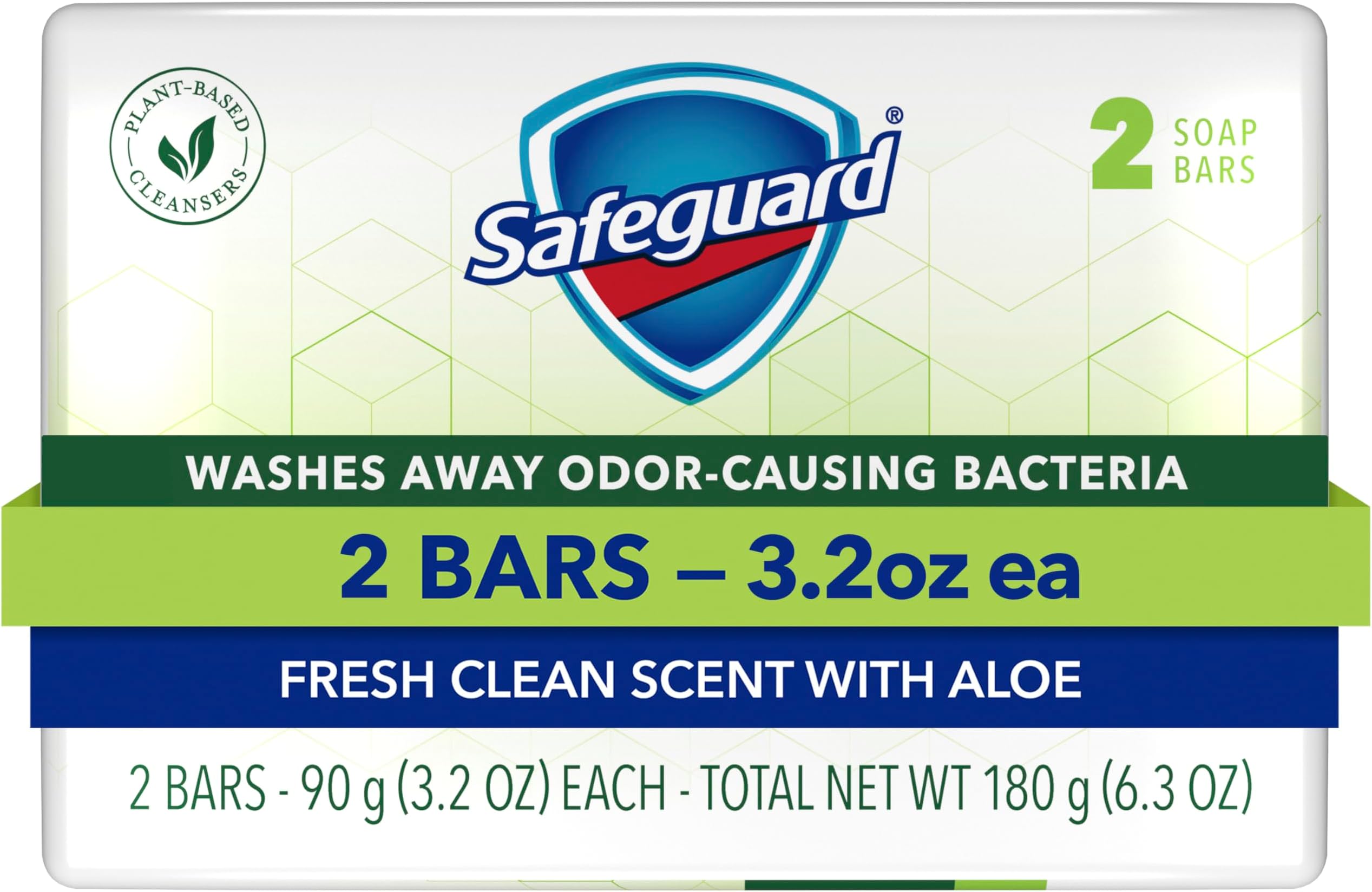Safeguard Micellar Deep Cleansing Bath Bar Soap, Washes Away 99 Percent of Bacteria, Leaves Skin Soft, Fresh Clean Scent with Aloe, 3.2 oz (2 Count)