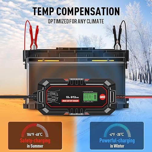 Miniatura 3 de Sailnovo Cargador de batería de 10 A, cargador inteligente de goteo de 6 V 12 V, 10 etapas y 14.6 voltios LiFePO4 Mantenedor de batería automático