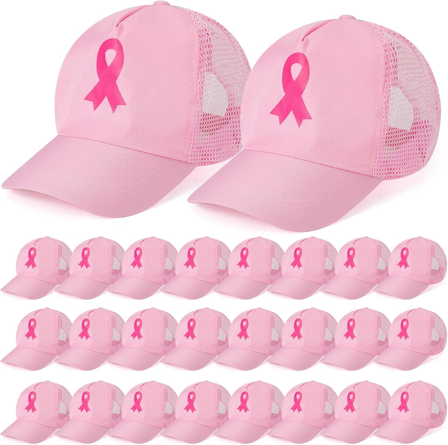 Mepase Breast Cancer Awareness Hats Bulk Pink Ribbon Baseball Caps Adjustable Golf Mesh Hat for Women Girl