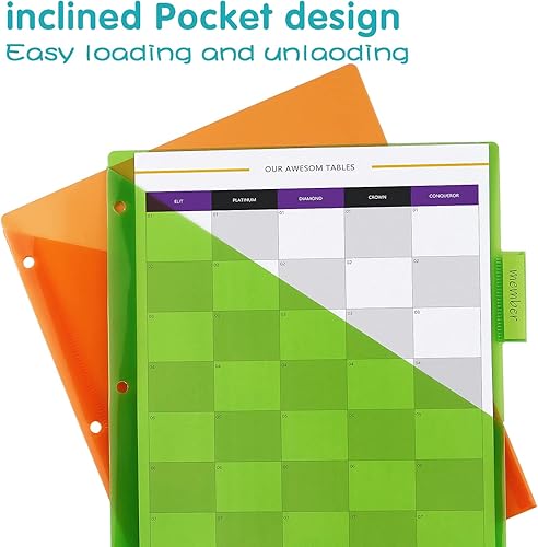 Miniatura 5 de Separadores de plástico para carpetas con un bolsillo frontal y divisor de carpetas de pestañas para carpeta de 3 anillas, multicolor, paquete de 10