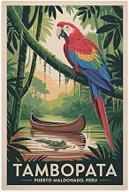 Retro Puerto Maldonado Peru Travel Poster Featuring Eco Lodges And Wildlife Canvas Poster Unframe-style 24x36inch(60x90cm)