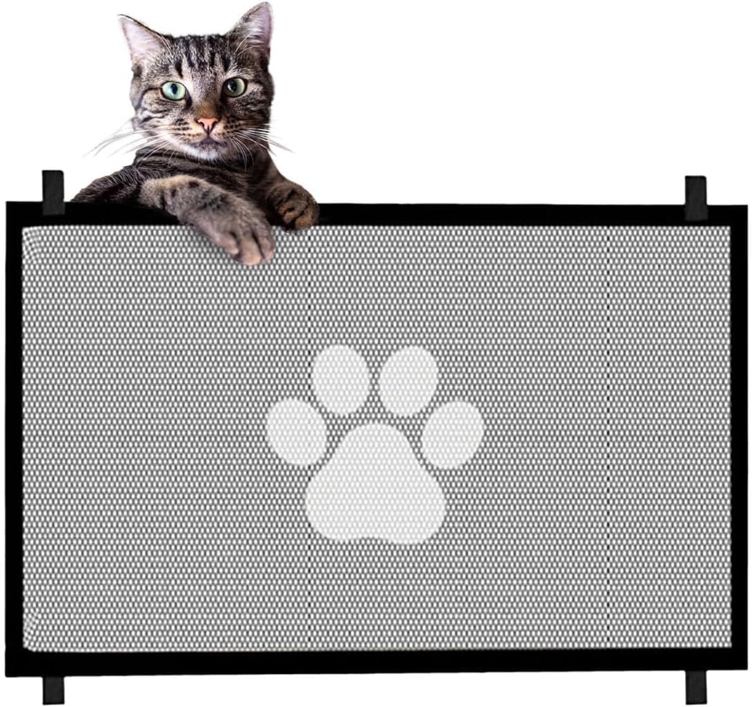 Dog Gate for Stairs, Foldable Mesh Dog Gate Retractable Pet Barrier, No Drilling Mesh Gate for Doorways Stairways Indoor, Folding Fence Net for Stairs Doorways Halls Kitchen with Durability (M)