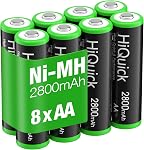 8-Pack Rechargeable Batteries AA, High Capacity 2800mAh for Long Lasting Power, Hiquick Pre-Charged Double AA Battery