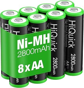 8-Pack Rechargeable Batteries AA, High Capacity 2800mAh for Long Lasting Power, Hiquick Pre-Charged Double AA Battery