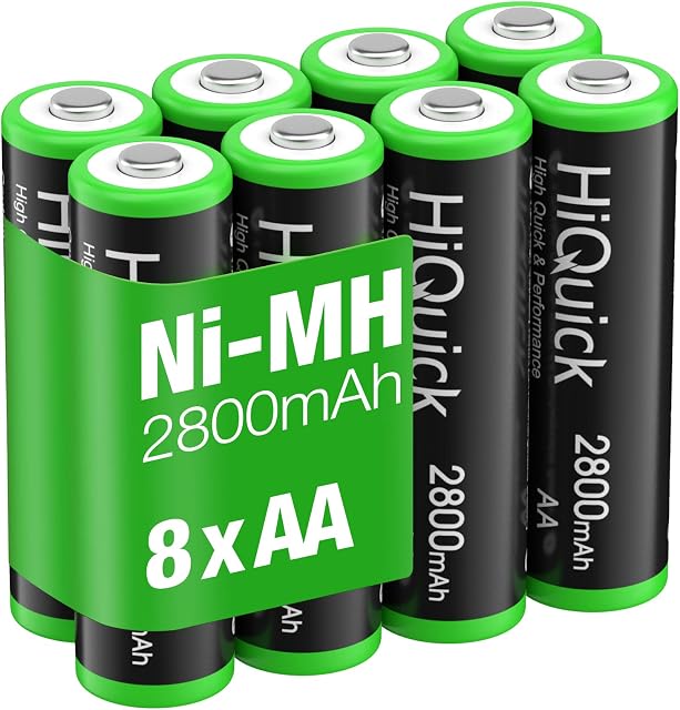 8-Pack Rechargeable Batteries AA, High Capacity 2800mAh for Long Lasting Power, Hiquick Pre-Charged Double AA Battery
