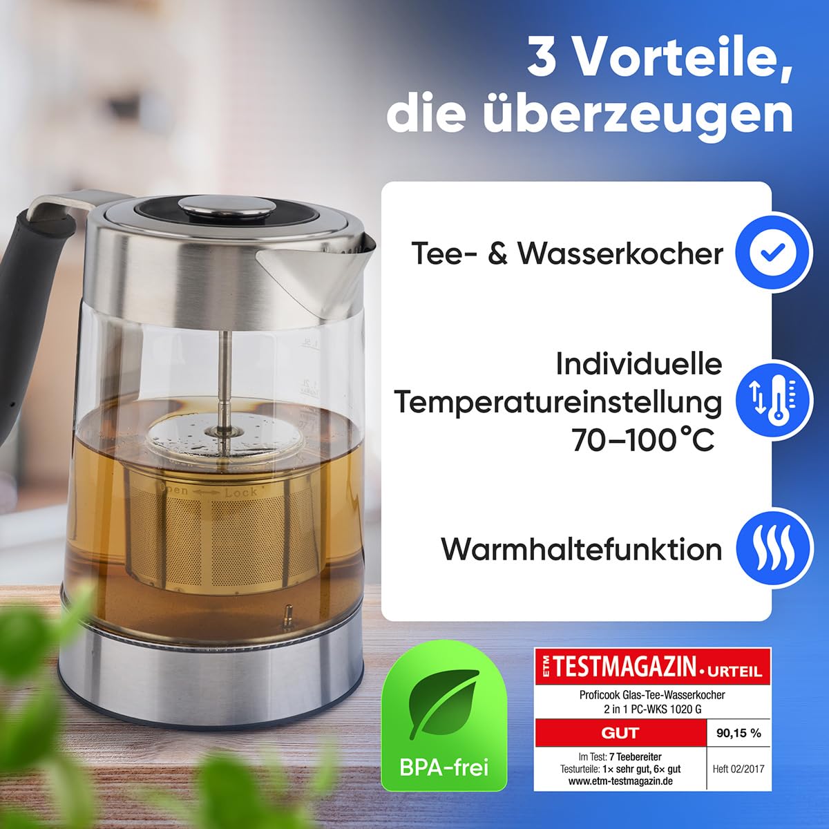 Proficook PC-WKS 1020 G Bollitore in Vetro, 1.7 L