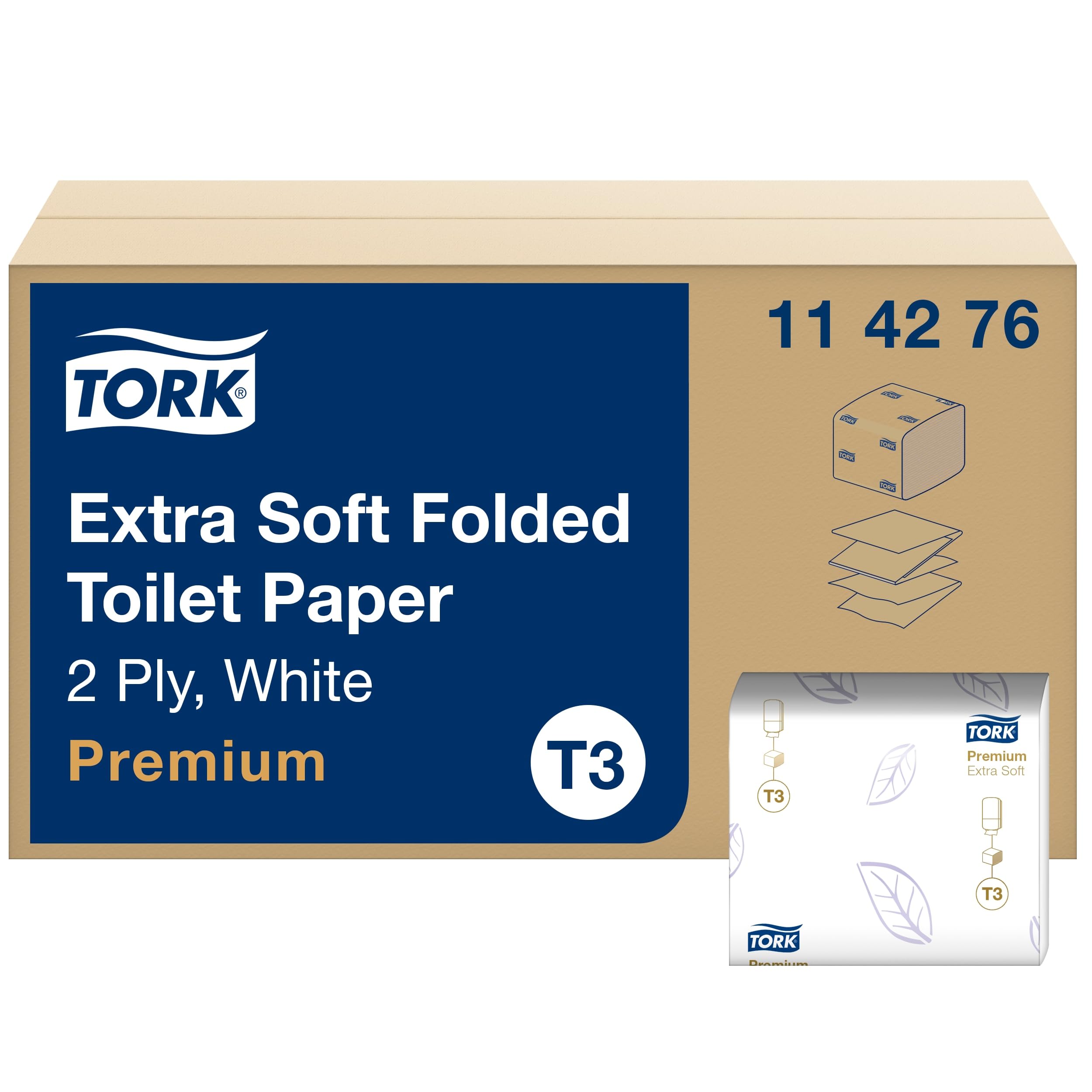 Tork 114276 Papel higiénico extra suave plegado de 2 capas compatible con el sistema higiénico T3, 30 recambios x 252 hojas (total 7560 hojas)