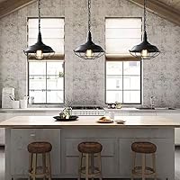 Vista 9 de Industrial Pendant Lights 2 Pack Farmhouse Pendant Lights with Adjustable Chain, D10.2 Rustic Pendant Lighting Barn Black Metal Hanging Lights with