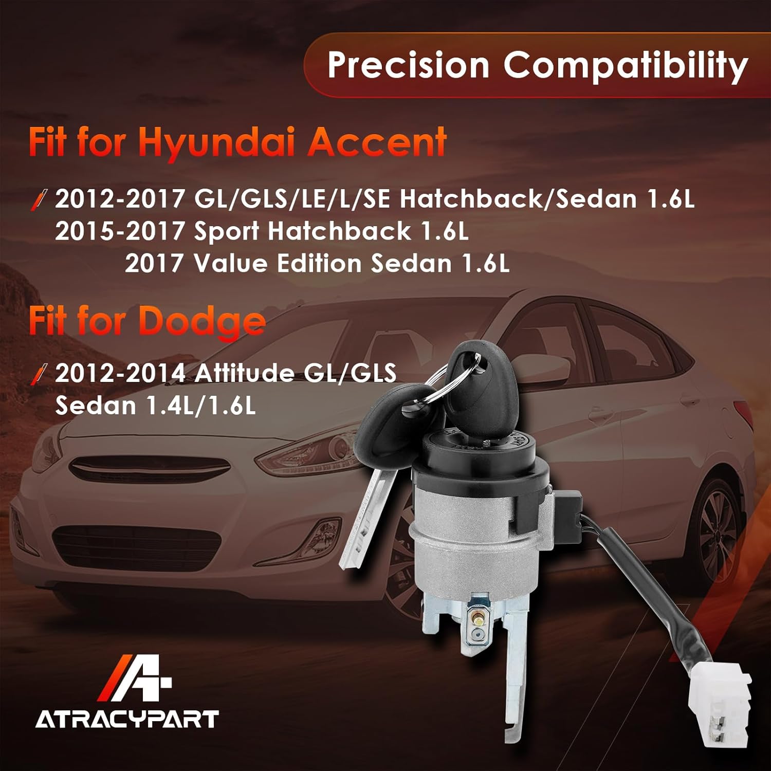 Ignition Lock Cylinder Switch with Keys, Compatible with 2012-2017 Hyundai Accent 1.6L, 2012-2014 Dodge Attitude 1.4L/1.6L, Replaces# 81900-1RJ00