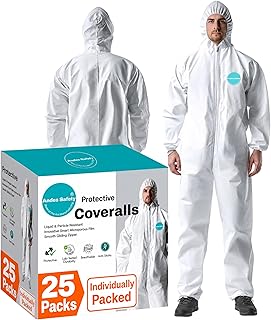Andes 25 Individual Pack Hazmat Suits, Disposable Protective Coveralls, Heavy Duty Full Body Paint Suits, Lab Coveralls