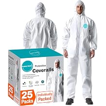 Andes 25 Individual Pack Hazmat Suits, Disposable Protective Coveralls, Heavy Duty Full Body Paint Suits, Lab Coveralls