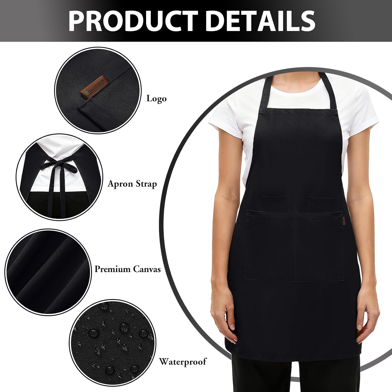 BOHARERS Chef Apron - Heavy 9.17oz Canvas Work Apron with 4 Pockets for Unisex, Ideal for Cooking,Gardening, Hairstylist (1, Black)