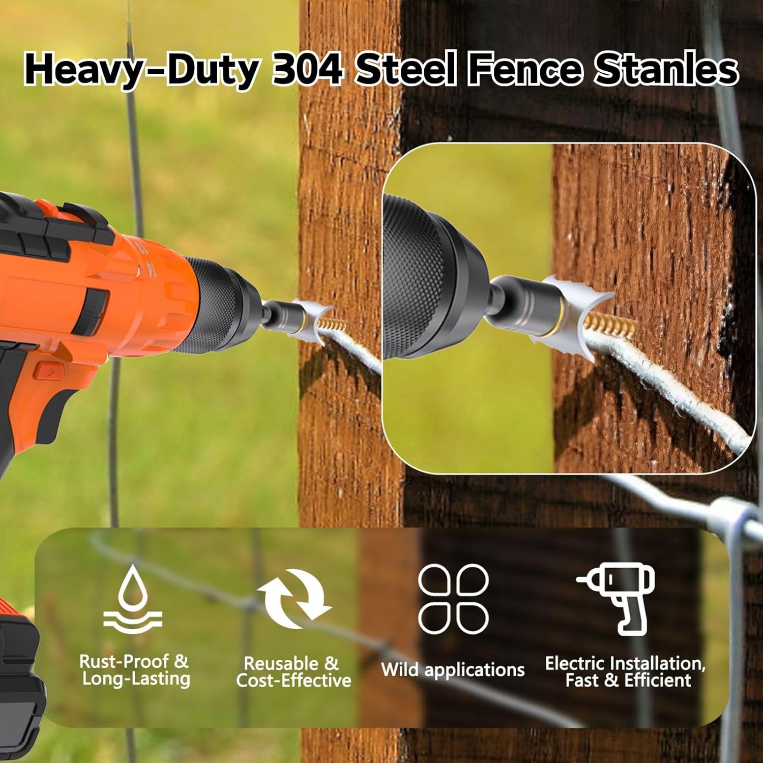 200 PCS Fence Staples–304 Stainless Steel Fence Nails for Softwood Reusable Fasteners Wire Fencing Screws for Mesh/Woven Wire, Quick Power Drill Installation – Ideal for Farms, Gardens & Outdoor Use