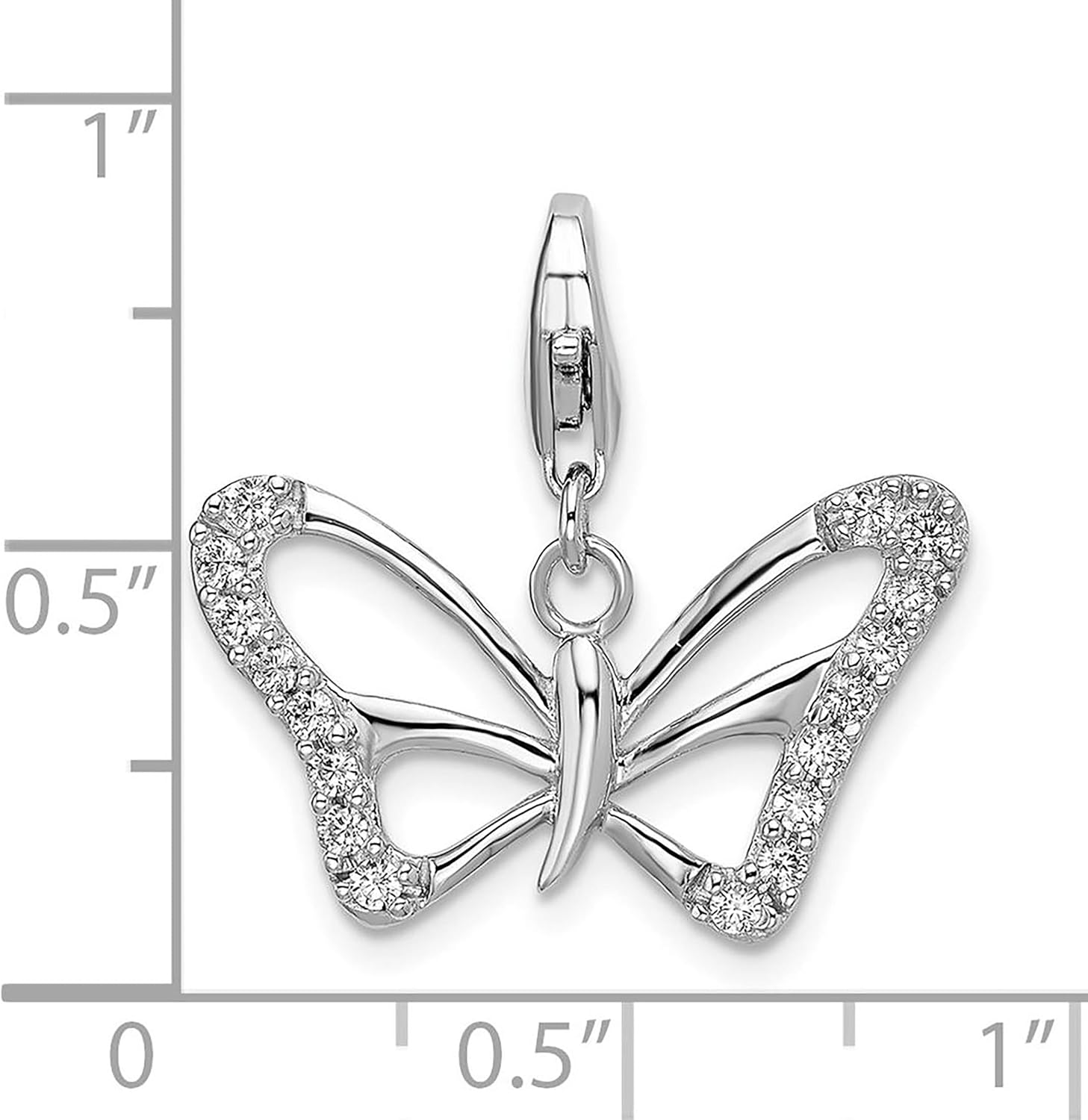 925 Sterling Silver Amore La Vita Polished CZ Polished Butterfly Bracelet Charm Lobster Clasp